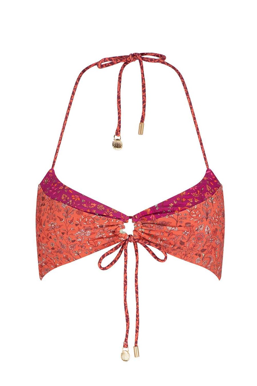 Swim & Resort Tigerlily | Alexandria Maisy V Neck Tri Bikini Top Raspberry/Orange Floral