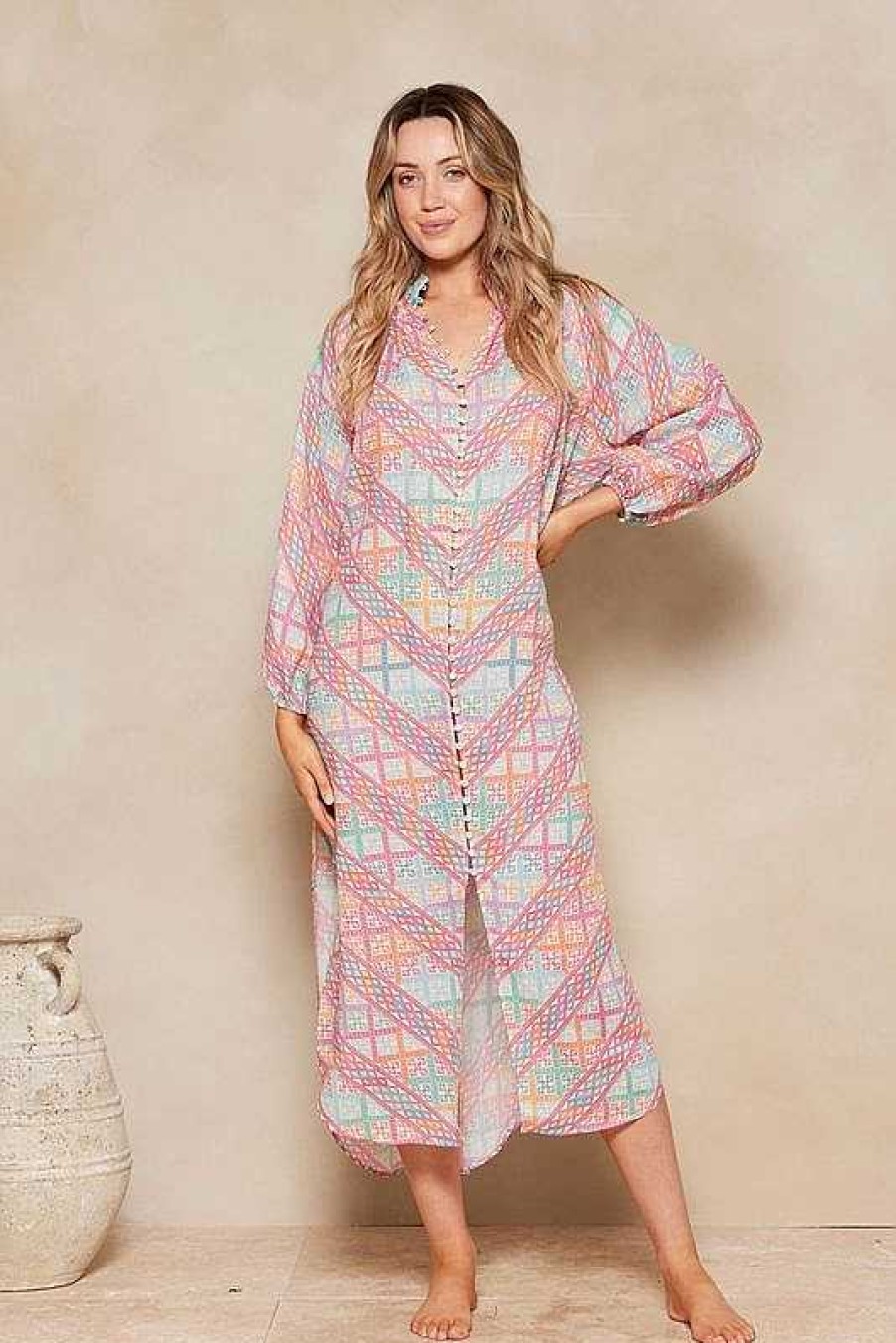 Clothing Tigerlily | Pomona Lorena Maxi Shirt Dress Vibrant Geo