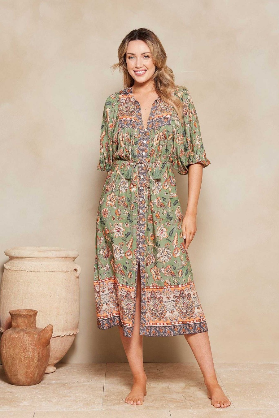 Clothing Tigerlily | Mahi Rumer Midi Dress Sage Paisley