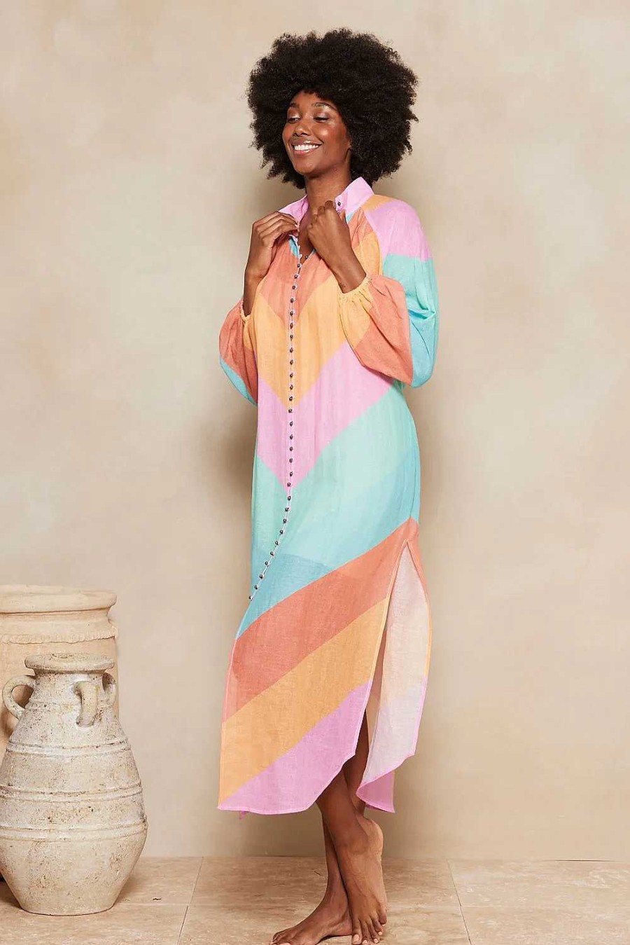 Clothing Tigerlily | Kaleho Lorena Maxi Shirt Dress Rainbow Chevron