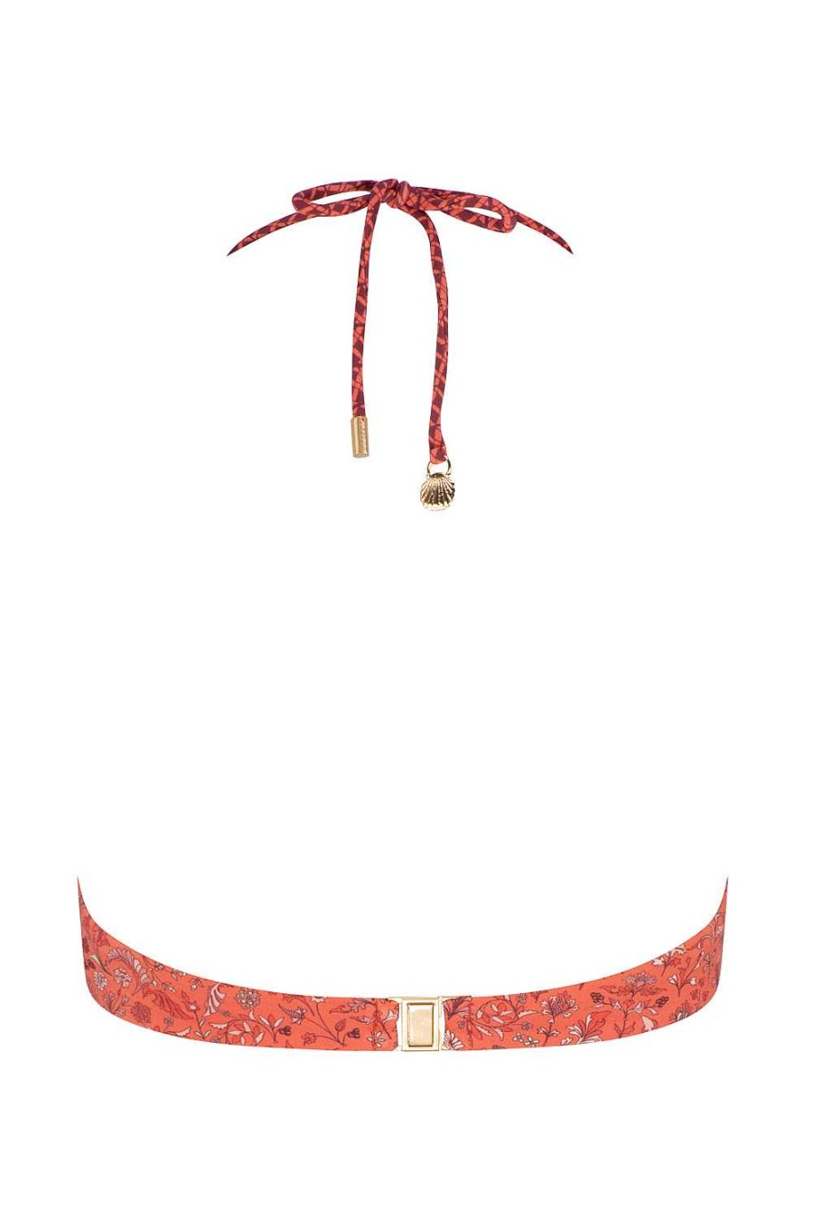 Swim & Resort Tigerlily | Alexandria Maisy V Neck Tri Bikini Top Raspberry/Orange Floral