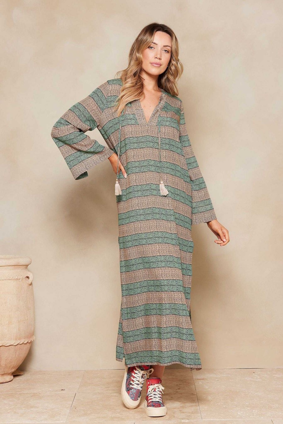 Swim & Resort Tigerlily | Kefalonia Natasha Kaftan Jadestone Stripe