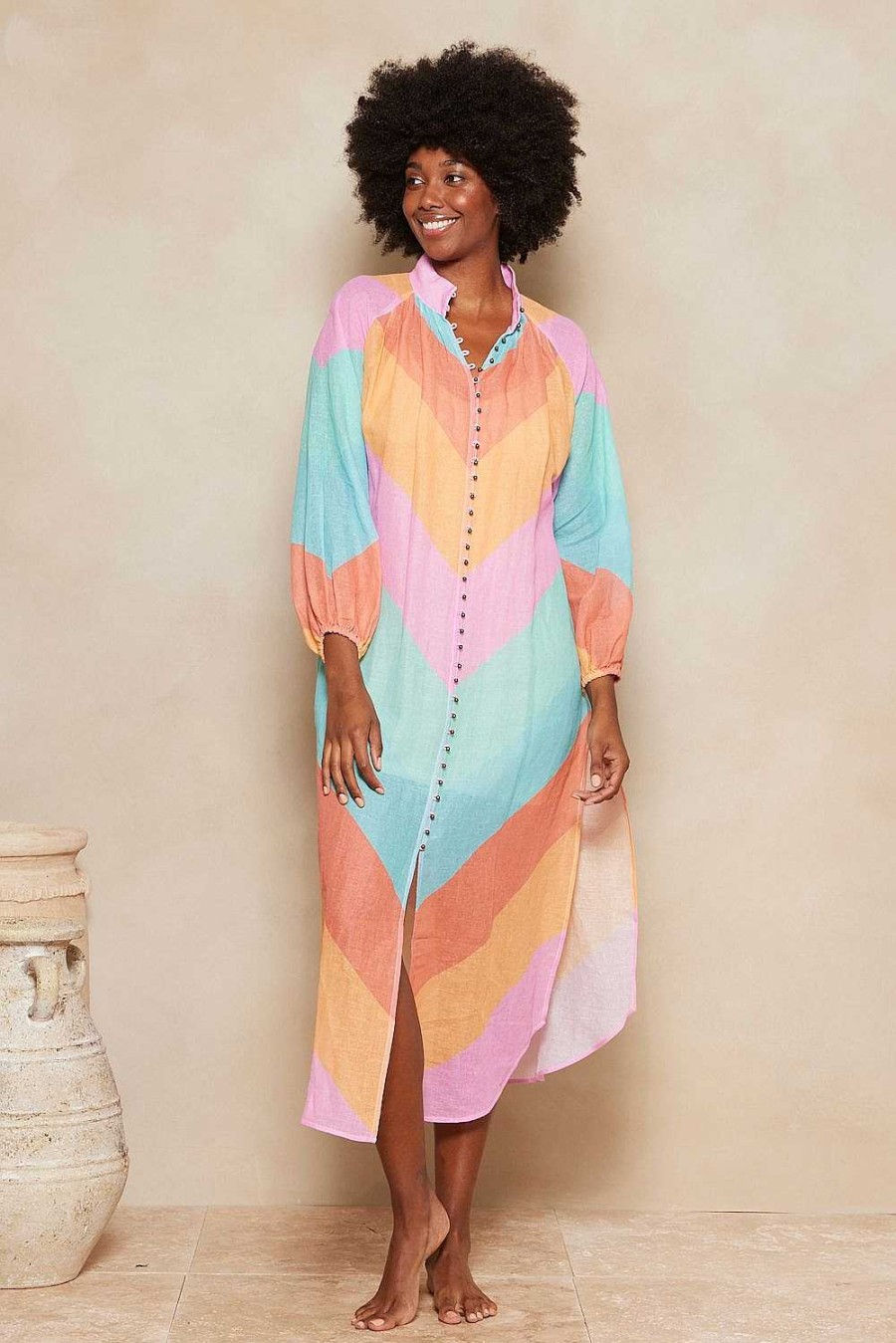 Clothing Tigerlily | Kaleho Lorena Maxi Shirt Dress Rainbow Chevron