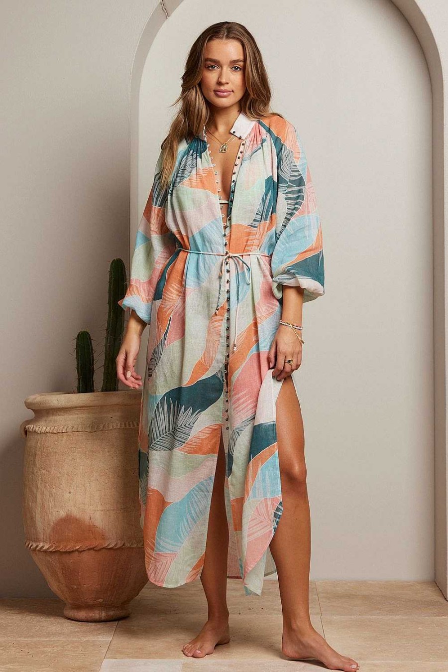 Clothing Tigerlily | Havana Lorena Maxi Shirt Dress Watercolour Tropical