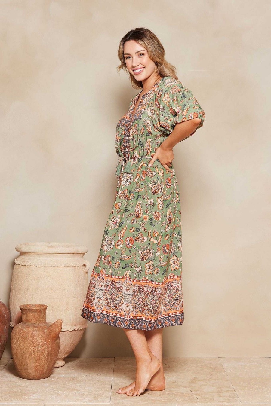 Clothing Tigerlily | Mahi Rumer Midi Dress Sage Paisley